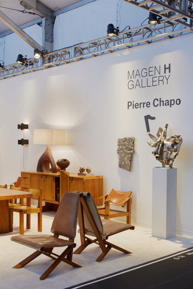 Pierre Chapo Pair of  &quot;S46Y&quot; chairs, Albert Feraud metal sculpture, Pierre Sabatier's &quot;Sans Titre&quot; wall sculpture