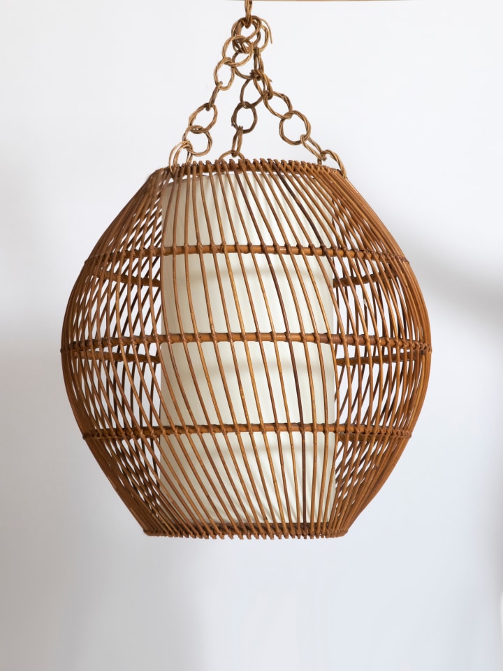 Unknown artist's ceiling lamp, full view hanging