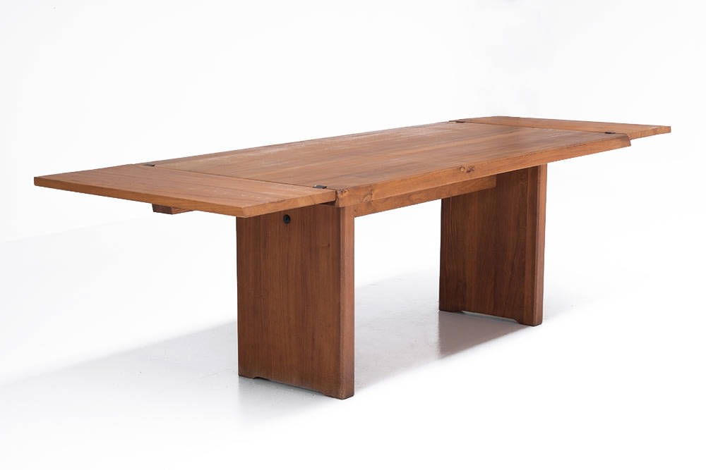 Pierre Chapo &quot;T14C&quot; dining table diagonal view with &quot;D08&quot; extensions