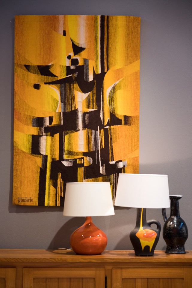 Vallauris orange ceramic table lamp, Les Archanges table lamp, Les Argonautes' Chamotte clay jug