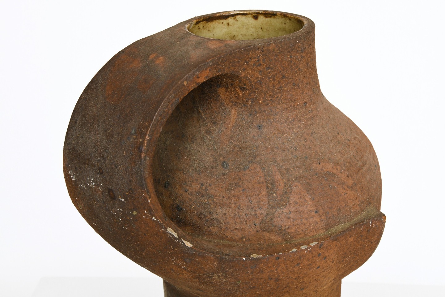 La Borne's ceramic pitcher, detailed view of top showing handle and opening