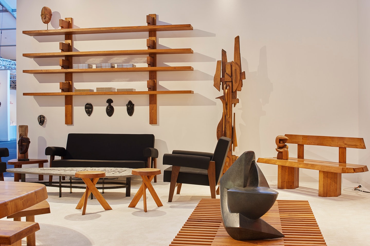 Pierre Chapo's &quot;B17 LONGUE&quot; bookshelf, Pierre Jeanneret's Set of &quot;Satie&quot; sofa and armchairs, Pia Manu's coffee table, Ricardo Santamaria's sculpture, Jonas' &quot;Emprise&quot; sculpture