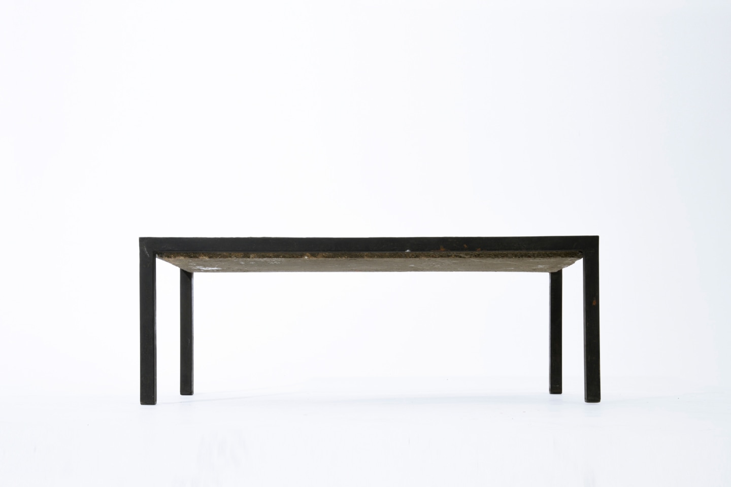 French 1960's blue ceramic coffee table straight view from below