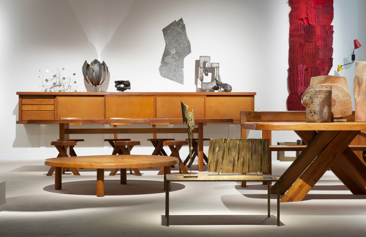 Pierre Chapo's Le Pettit sideboard, &quot;T02P&quot; coffee table, Michel Guino's Abstract composition, Algae Liberaki's sculpture, Costa Coulentianos' coffee table