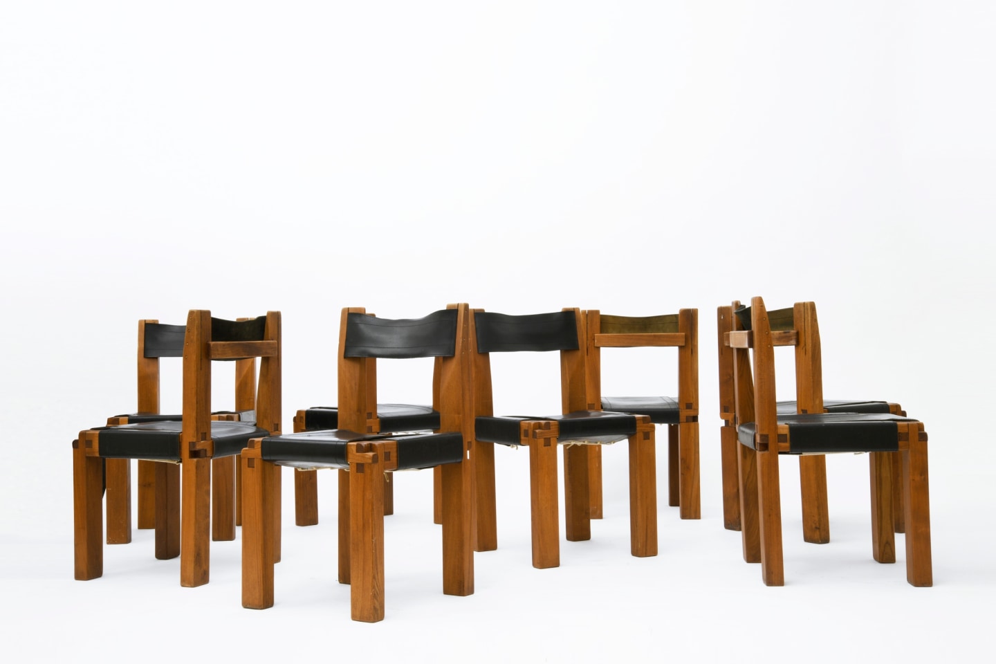 Pierre Chapo's Set of eight &quot;S11E&quot; chairs view of all chairs