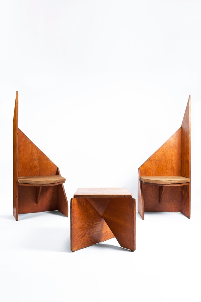 Herv&eacute; Baley's large chairs install photo with Baley's stool