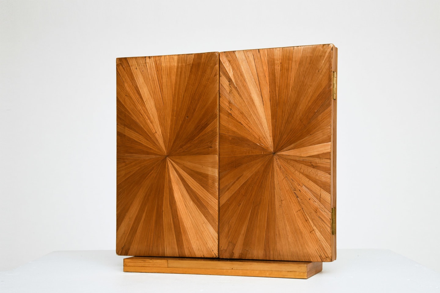 Unknown artist's marquetry mirror, front diagonal view, closed mirror