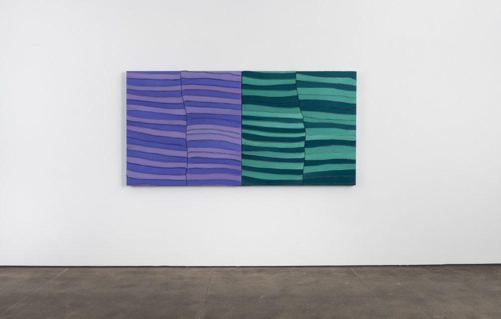 Anthony Akinbola Camouflage Study "Lilac/Green" , 2022 signed and dated by artist, verso durags on aluminum frame 48 x 96 in (121.9 x 243.8 cm) (AAk-10AB)