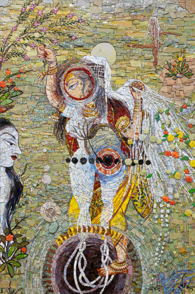 Shahzia Sikander Uprooted, 2021 glass mosaic 72 1/4 x 48 1/8 x 1 1/8 inches (183.5 x 122 x 3 cm)  the work is accompanied by a signed certificate of authenticity (ShS-S.21.105.2)