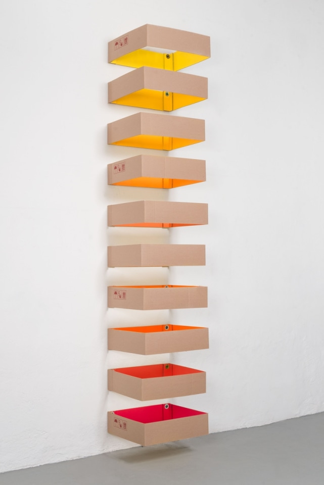 Untitled, 2024, Cardboard, vinyl paint, and bottle caps