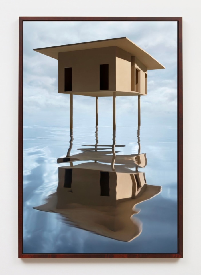 Tan House on Stilts, 2019, framed archival pigment print mounted to dibond