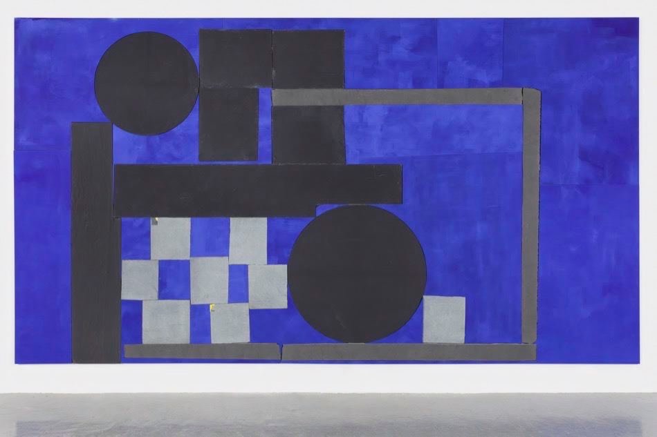 &#039;92 Electric Blue Explorer, 2018, stone, hand painted canvas mounted to MDF panel