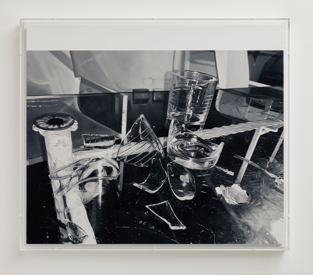 Broken, 2019, oil and varnish on acrylic faced honeycomb panel in Perspex box frame