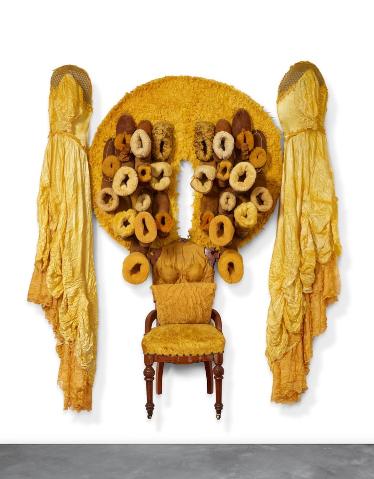 Anindita Dutta, Sex, Sexuality, and Society - GRENADA, 2023., Hand-dyed marriage gown, hand-dyed used boots, hand-dyed chair.