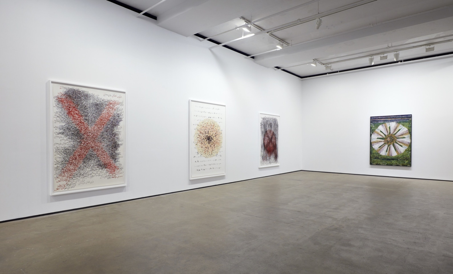 Installation view of Shahzia Sikander: Weeping Willows, Liquid Tongues at Sean Kelly, New York
