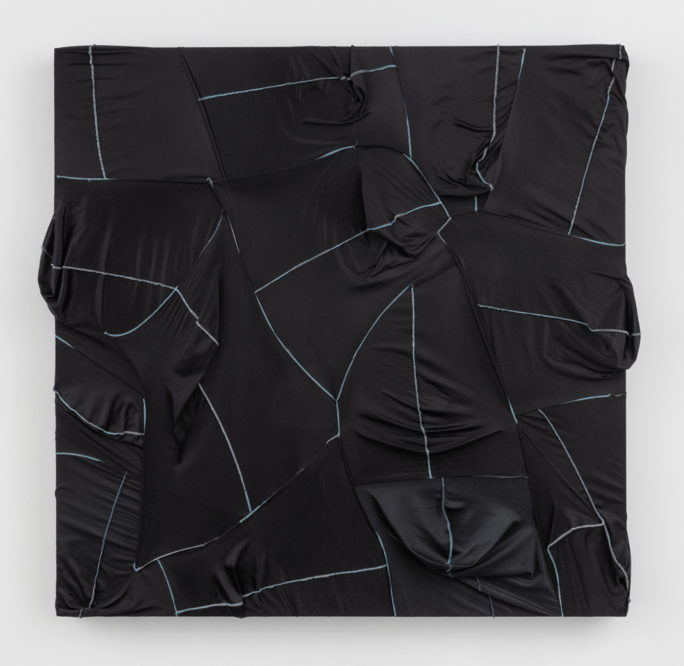 Anthony Akinbola Blade Trinity, 2021 durags on wood panel 48 x 48 inches (121.9 x 121.9 cm) (AAk-27)