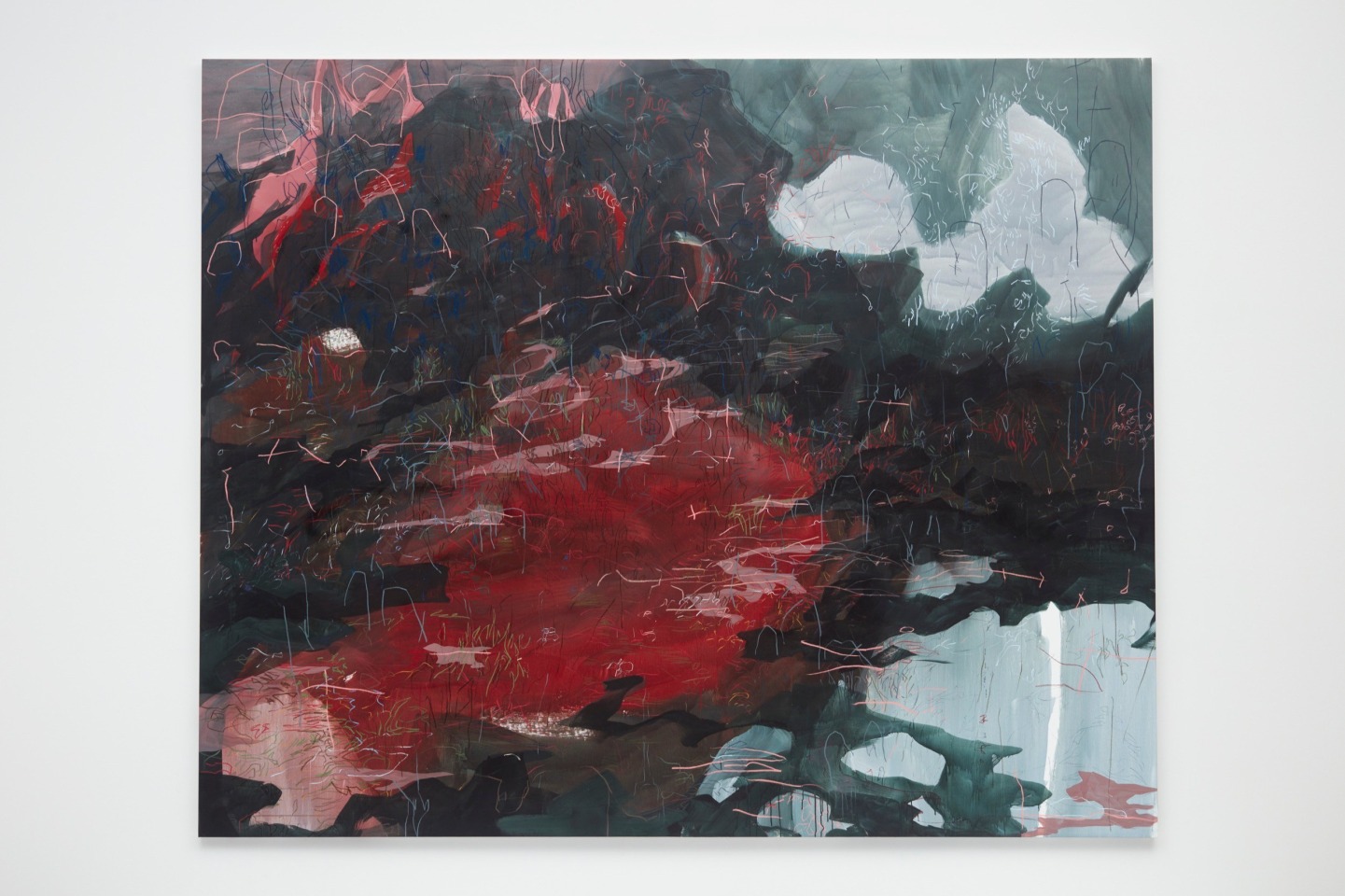 ForestRed, 2018 casein and watercolor pencil on canvas