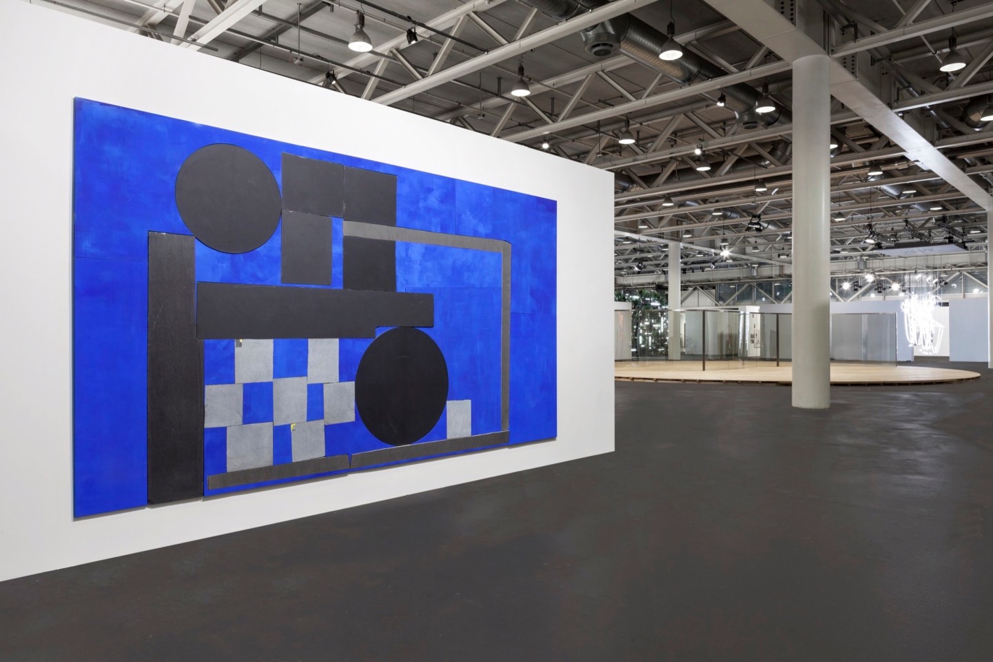 Installation view of&nbsp;&#039;92 Electric Blue Explorer, 2018 by Sam Moyer&nbsp;at Art Basel Unlimited&nbsp;2018, Booth U18, June&nbsp;14 - 17, 2018