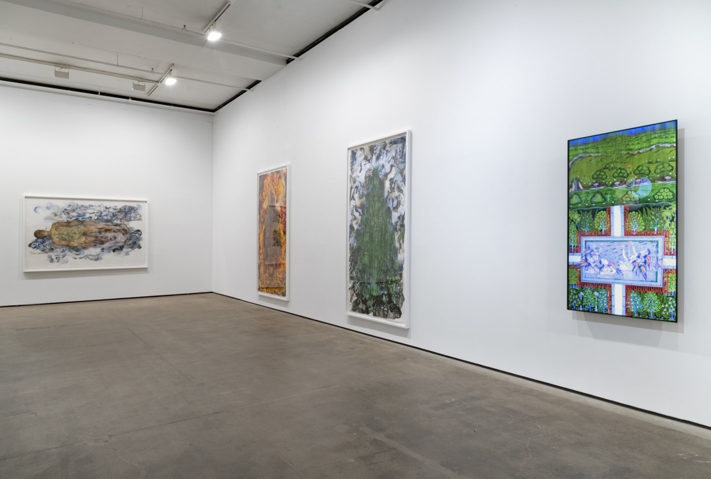 Installation view of Shahzia Sikander: Weeping Willows, Liquid Tongues at Sean Kelly, New York