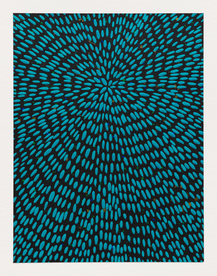 Jennifer Guidi, Untitled (Turquoise Gouache Universe Mandala, Green, Gold and Blue, Black Ground), 2022