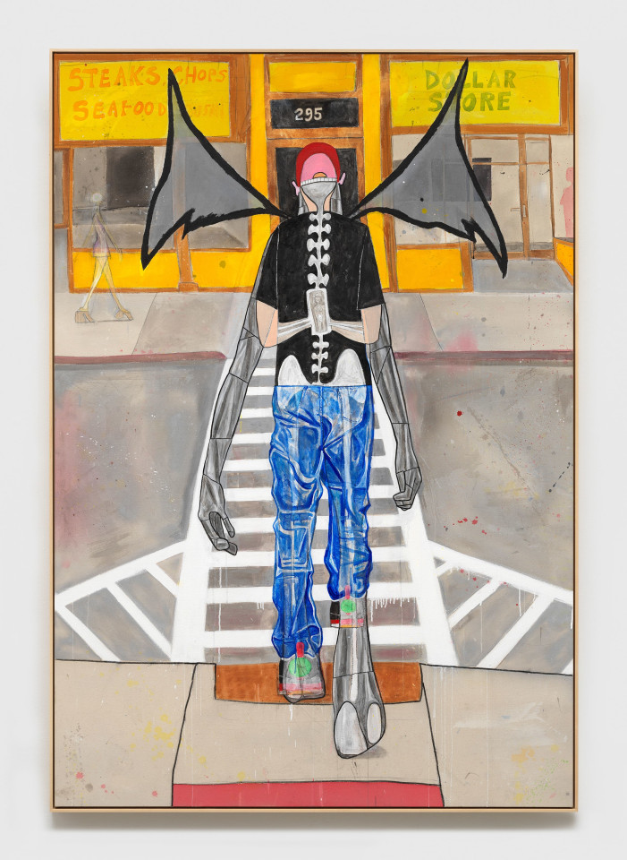 Jason Fox, Phone with Flesh and Stone Crossing Main Street, 2025