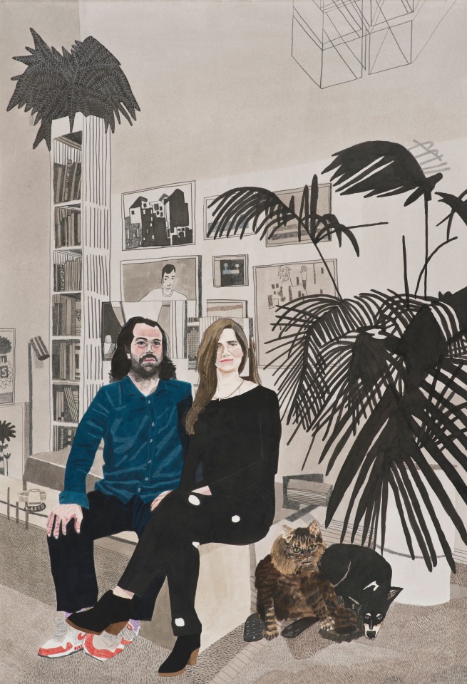 Jonas Wood Brian, Ana, Lulu, and George, 2014