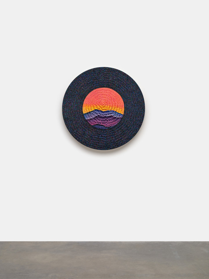 Jennifer Guidi, The Various Planes on Being and Life (Painted Natural Sand, Red-Orange-Yellow-Blue-Purple-Dark Purple Mountain, Painted Black Sand, Yellow, Red, Pink, Green and Orange, Painted Black Sand, Blue, Yellow, Green, Pink, Black Ground), 2022