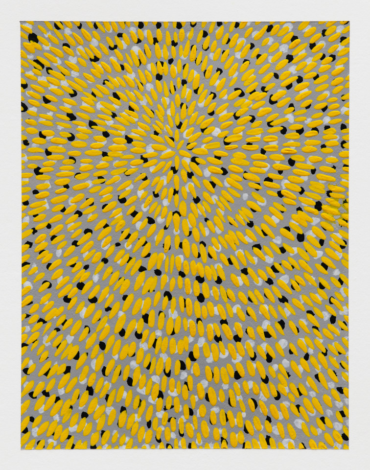 Jennifer Guidi, Untitled (Yellow Gouache Universe Mandala, Black and White, Gray Ground), 2022