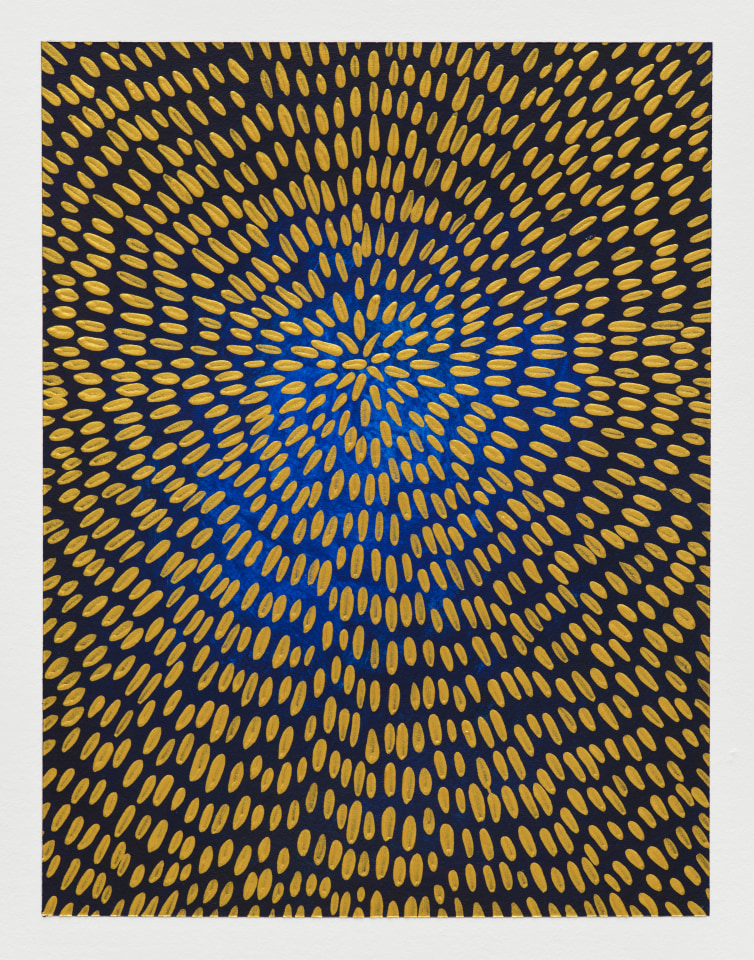 Jennifer Guidi, Untitled (Gold Gouache Universe Mandala, Blue to Black Gradient Ground), 2022