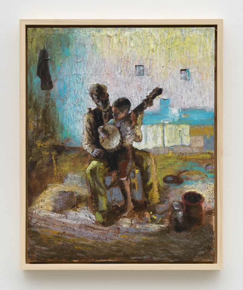 Derek Fordjour, Banjo Lesson in Minor Key (after Henry Ossawa Tanner), 2025