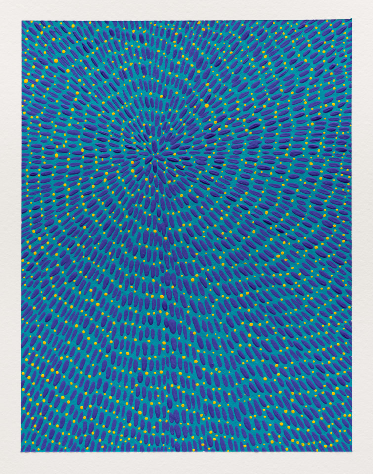 Jennifer Guidi, Untitled (Blue Gouache Universe Mandala, Yellow, Light Blue Ground), 2022