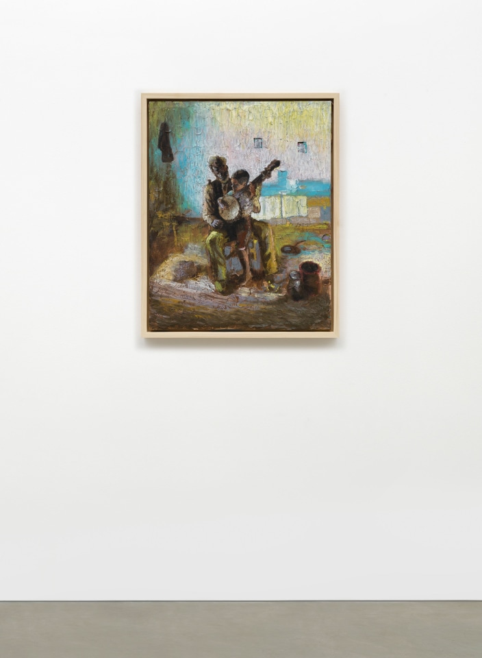 Derek Fordjour, Banjo Lesson in Minor Key (after Henry Ossawa Tanner), 2025