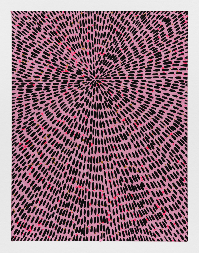Jennifer Guidi, Untitled (Black Gouache Universe Mandala, Hot Pink and Gold, Pink Ground), 2022