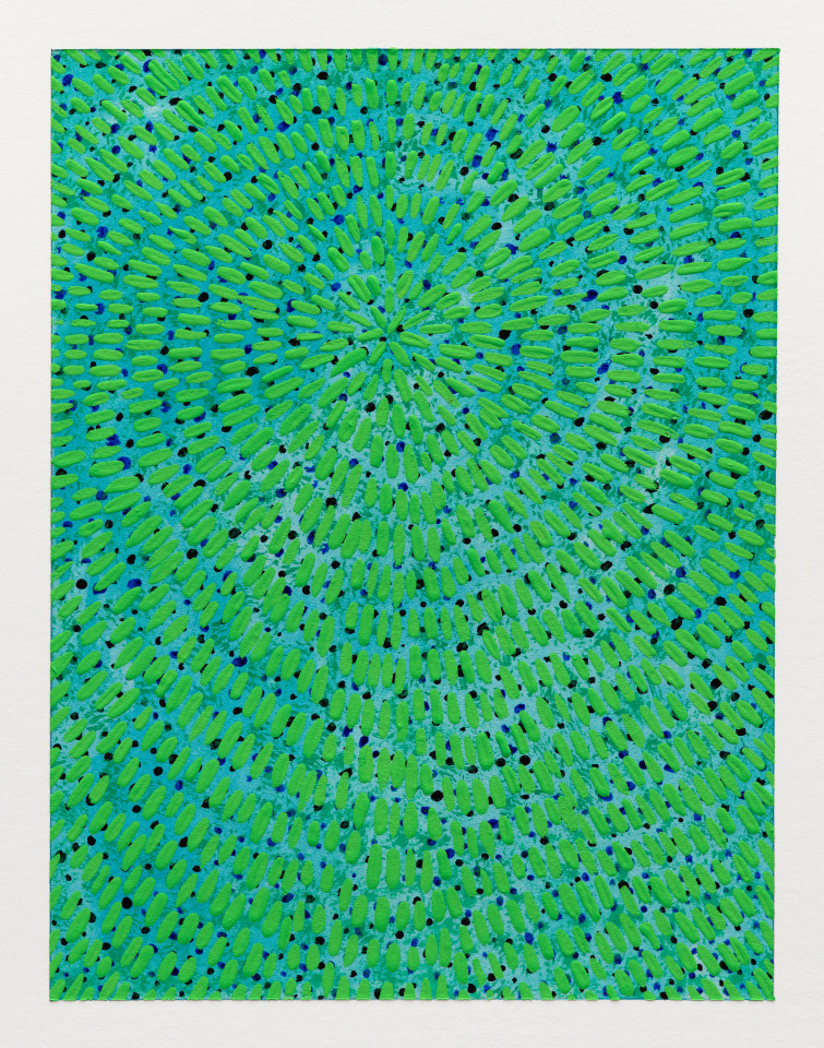 Jennifer Guidi, Untitled (Green Gouache Universe Mandala, Blue, Light Blue Ground), 2022