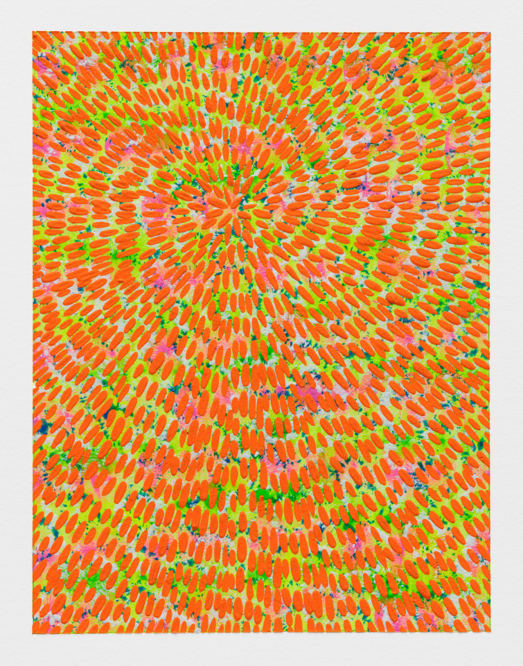 Jennifer Guidi, Untitled (Orange Gouache Universe Mandala, Multicolored Ground), 2022