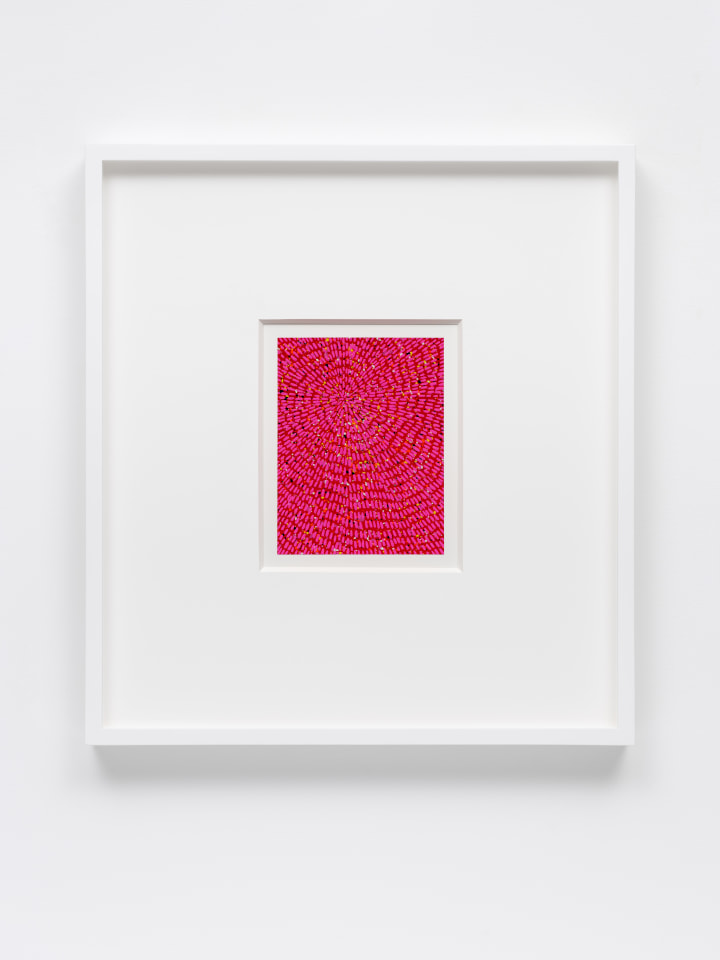 Jennifer Guidi, Untitled (Magenta Gouache Universe Mandala, Yellow, Orange, White and Black, Red Ground), 2022