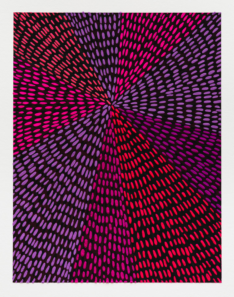 Jennifer Guidi, Untitled (Hot Pink, Lavender, Magenta and Orange Gouache Universe Mandala, Black Ground), 2022