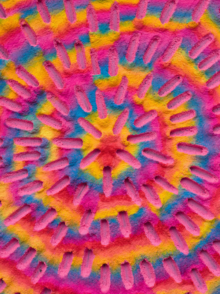 Jennifer Guidi, Infinite Possibilities in a Magical World (Painted Pink Sand, Rainbow, Black Ground), 2023