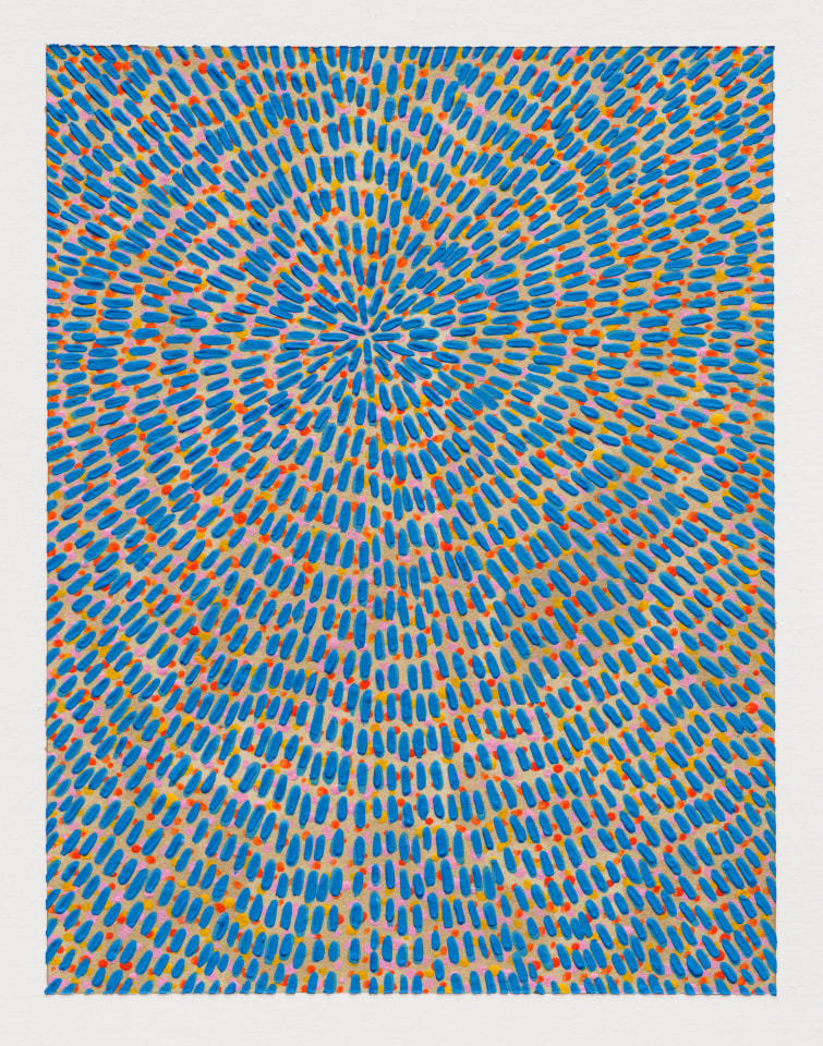 Jennifer Guidi, Untitled (Blue Gouache Universe Mandala, Red, Yellow and Pink Ground), 2022