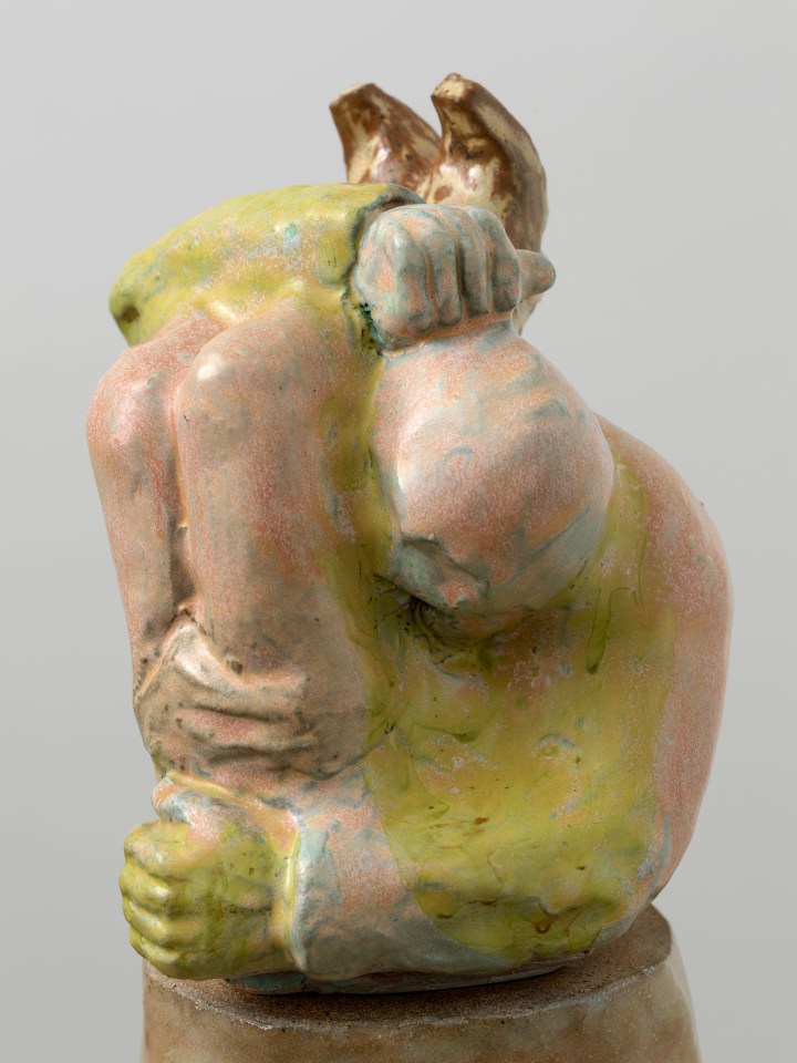 Jared Buckhiester, Man with mauve pants carrying man, 2023