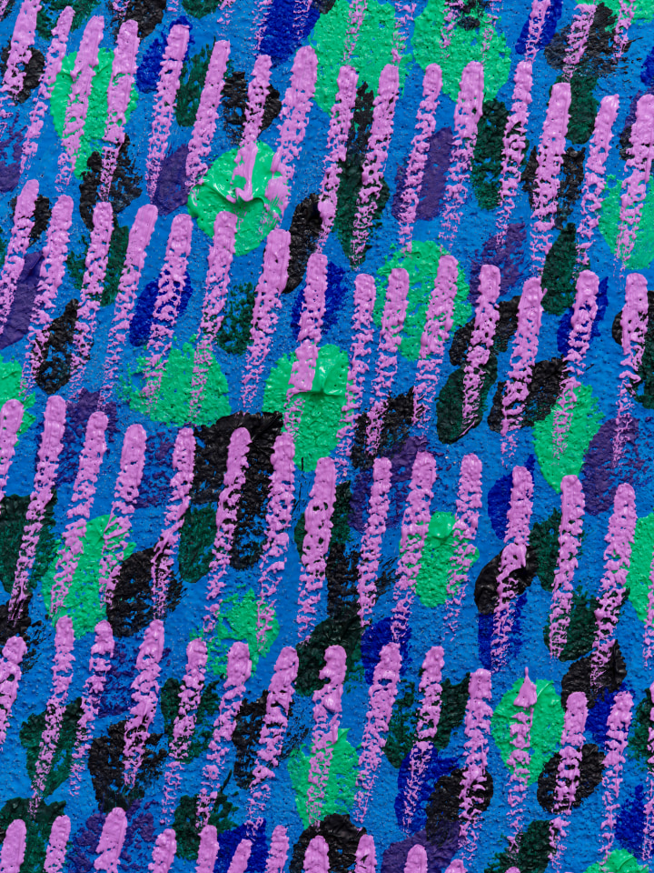 Jennifer Guidi, Life Force (Painted Universe Mandala, Lavender, Blue, Dark Blue, Green, Purple and Black Ground), 2022