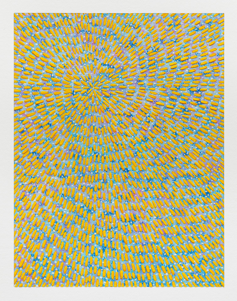 Jennifer Guidi, Untitled (Yellow Gouache Universe Mandala, White and Multicolored Ground), 2022