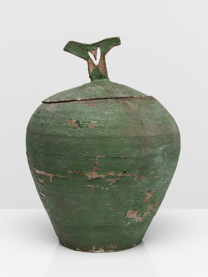 Michael Frimkess Untitled, Green &quot;V&quot; Lidded Pot, 1956