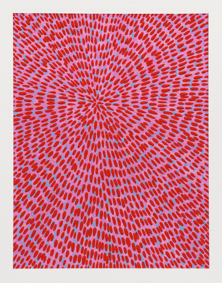 Jennifer Guidi, Untitled (Red Gouache Universe Mandala, Light Blue and Peach, Pink Ground), 2022