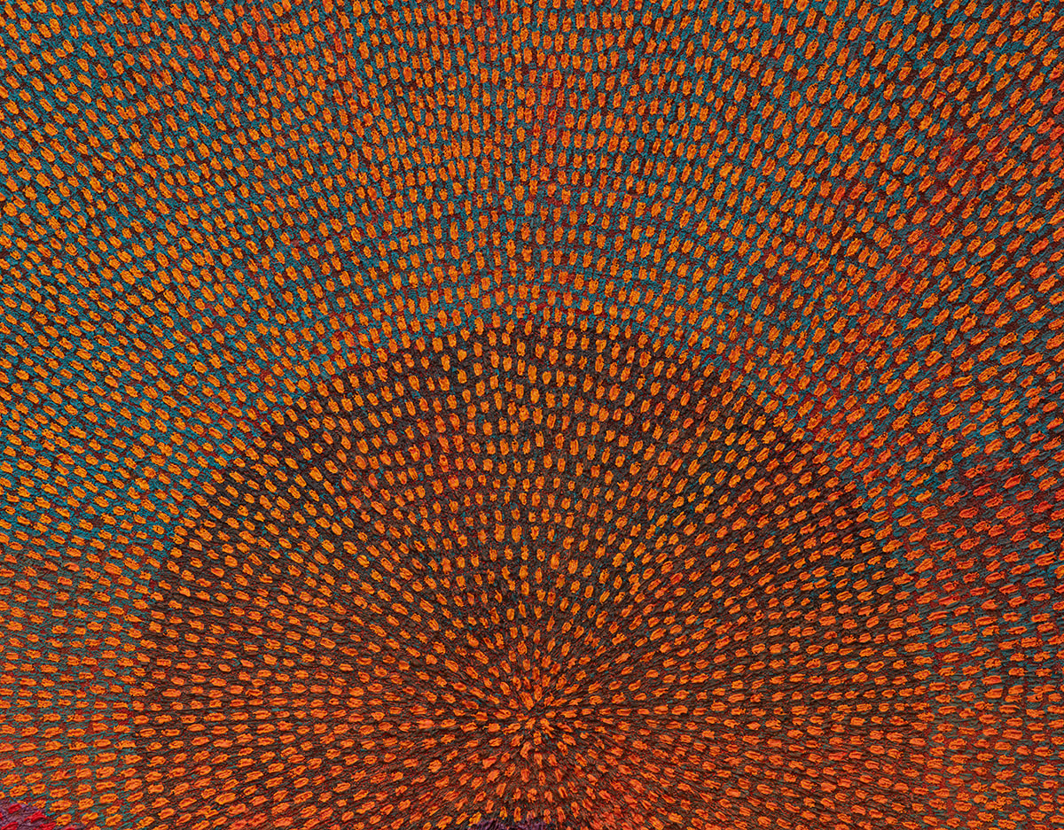 Jennifer Guidi Eclipse (Painted Mandala Mountain SF #1A, Black Sand, Blue, Yellow, Purple, Red),&nbsp;2017