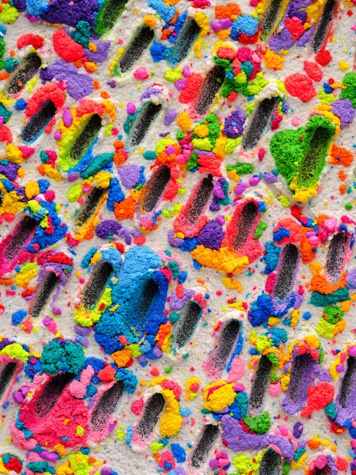 Jennifer Guidi, Everything is in Motion, Everything Vibrates, Nothing is at Rest (White Sand with Colored Sand, Black Ground), 2022