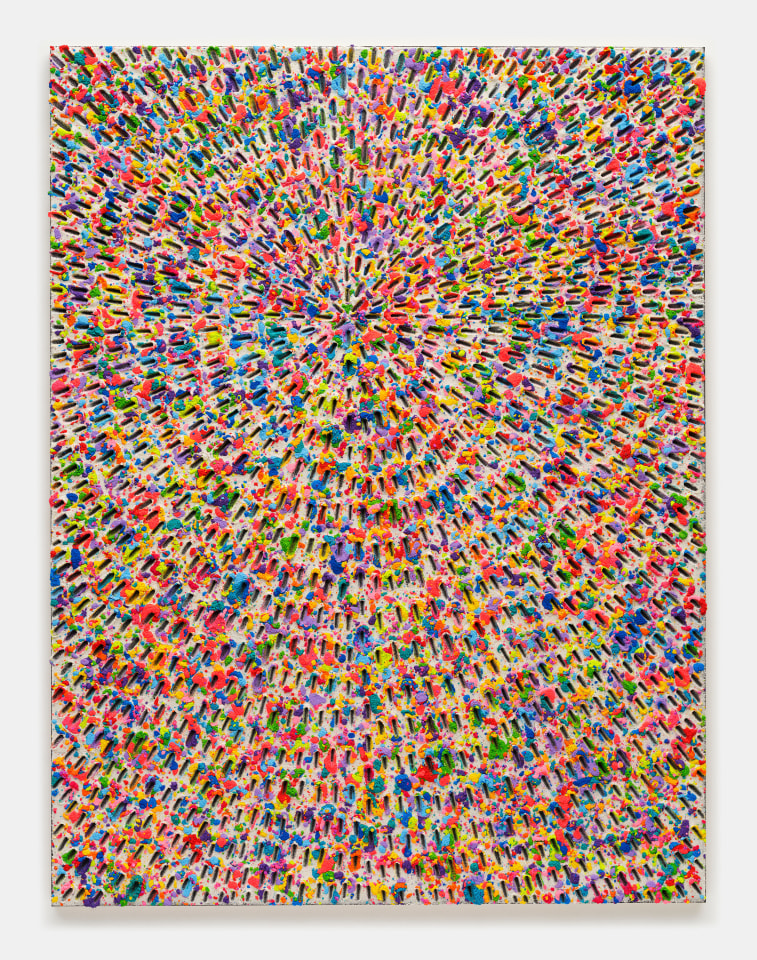 Jennifer Guidi, Everything is in Motion, Everything Vibrates, Nothing is at Rest (White Sand with Colored Sand, Black Ground), 2022