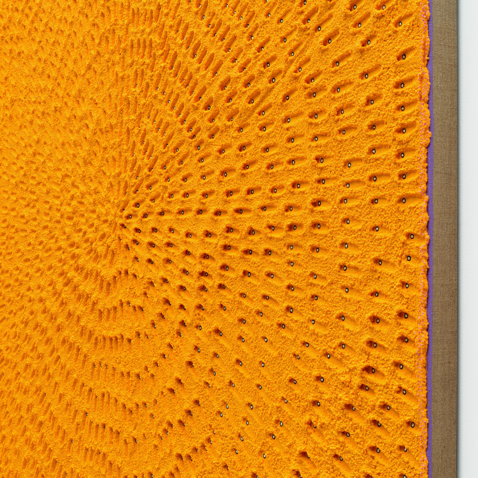Jennifer Guidi, The Metamorphosis (Painted Orange Sand, Black, White, Yellow and Pink, Lavender Ground), 2022