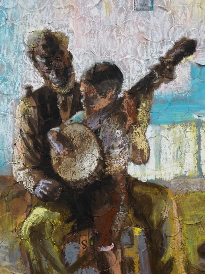 Derek Fordjour, Banjo Lesson in Minor Key (after Henry Ossawa Tanner), 2025