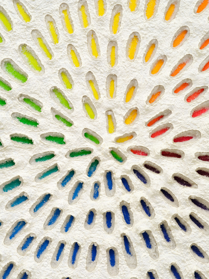 Jennifer Guidi, Reflections of a Rainbow (Painted White, Painted White Sand, Rainbow Gradient, White Ground), 2022